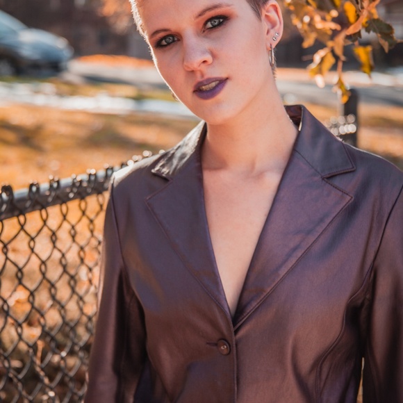 Bernardo Metallic Leather Purple Blazer - Picture 7 of 7